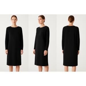 COS Black Long Sleeve Knee Length Round Neck Ribbed Knit Dress Womens Size Mediu